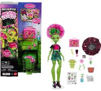 Monster High Self-Scare Secrets - Venus McFlytrap, set con bambola e accessori, 13 sorprese a tema come prodotti per cuffietta e pianta, 4+ anni, JHK45