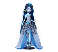 Monster High Skullector - Emily La sposa cadavere, bambola da collezione con abito da sposa in tela di ragno stile gotico, velo effetto mussola, accessori e piedistallo inclusi, JDR67