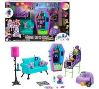 Monster high playset salone degli studenti con mobili, accessori a tema, 2 animali domestici e distributore automatico funzionante