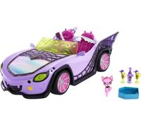 Monster High Toy Car, Ghoul Mobile with Pet and Cooler Accessories, Purple Conve