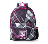 Monster High Zaino patchwork scozzese Ghouls in nero, rosa, grigio e viola | Borsa da scuola classica scozzese per ragazze e donne | Cinghie regolabili