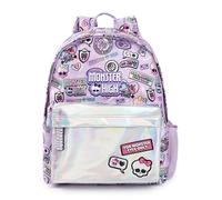 Monster High Zaino Ragazze | Zaino rosa e argento con cinghie regolabili | Tasca riflettente e badge con stampa all-over Bagaglio pratico e organizzato Borsa sportiva per la scuola | Bambola Serie
