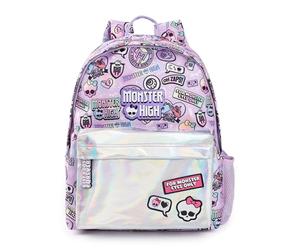 Monster High Zaino Ragazze | Zaino rosa e argento con cinghie regolabili | Tasca riflettente e badge con stampa all-over Bagaglio pratico e organizzato Borsa sportiva per la scuola | Bambola Serie