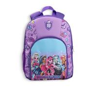 Monster High Zaino viola da ragazza | Draculaura Frankie Stein Clawdeen Wolf Character Graphic | Chiusura con zip con tasca frontale e merchandising posteriore imbottito