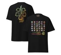Monster Hunter Wilds - Maglietta double-face con scritta "I Came I Saw I Hunted", con icone dei mostri e retro simbolico, abbigliamento da gamer in cotone unisex, Nero, L
