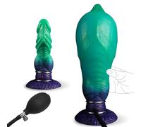 Monster Inflatable Dildo Adjustable 1.8-3.1in Knot Silicone Suction Cup Butt Plug Verde for Women Men