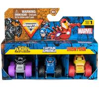 MONSTER JAM, Confezione da 3 Mini Veicoli Monster Truck Marvel, Monster Truck Die-Cast di Black Panther, Captain America, Iron Man, in Scala 1:87, Giocattoli per Bambini dai 3 Anni in su