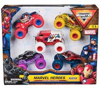 MONSTER JAM, Confezione da 5 Marvel Heroes, Spider-Man, Black Panther, Iron Man, Captain America | Veicoli Die-Cast, Giocattoli per Bambini e Bambine dai 3 Anni in su