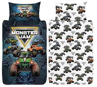 Monster Jam Copripiumino singolo - Grave Digger, Max-D, Megalodon, Dragon & El Toro Loco design - Set di biancheria da letto reversibile con licenza ufficiale con federa abbinata, in policotone
