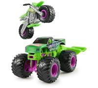 Monster Jam Grave Digger Monster Truck e Dirt Bike Set Verde e Viola Diecast Veicolo Giocattolo con Display Lampada 1:64