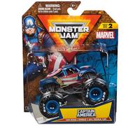 Monster Jam, Marvel - Monster Truck ufficiale di Capitan America, veicolo pressofuso, scala 1:64, super eroe, giocattoli per bambini dai 3 anni in su