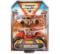 Monster Jam, Truck e auto da corsa in un unico set, scala 1:64, design robusto e ricco di dettagli per acrobazie enormi, dai 3 anni in su, ordinamento con Max-D, Grave Digger e Earthshaker, selezione