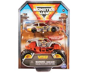 Monster Jam, Truck e auto da corsa in un unico set, scala 1:64, design robusto e ricco di dettagli per acrobazie enormi, dai 3 anni in su, ordinamento con Max-D, Grave Digger e Earthshaker, selezione
