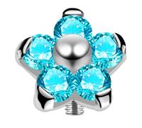 MONSTER PIERCING 5 pietre di zirconia cubica blu chiaro fiore grado G23 titanio calibro 16 filettato top accessori per il corpo gioielli, Zirconia cubica, pietra preziosa, pietra, titanio, Zirconia