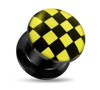 Monster Piercing Checker Logo Nero Acrilico Interno Filettato Calibro Flesh Tunnel Ear Plug e Acrilico Nero, Colore: Nero, cod. CVU-MP-R-16MM