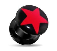 Monster Piercing Rosso Stella Logo Nero Acrilico Internamente Filettato Calibro Flesh Tunnel Ear Plug e Acrilico Nero, Colore: Rosso, cod. RVU-MP-S-10MM