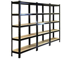 Monster Racking Scaffale da Garage ad Incastro T-Rax Scaffali per Garage Scaffalature Officina in Acciaio e MDF Senza Bulloni Mensole per Garage - Nero - 75cm x 30cm - 3 Pezzi