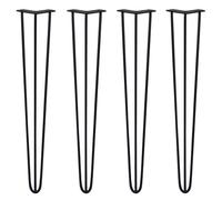 Monster Shop - Set di 4 gambe per forcine per capelli, per sci, tavolo, scrivania, sedia, 71,1 cm, 3 rebbi, 10 mm, in acciaio nero, con piedini protettivi
