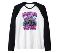Monster Sister Shark Truck Funny Pink Sibling Maglia con Maniche Raglan