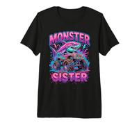 Monster Sister Shark Truck Funny Pink Sibling Maglietta Premium