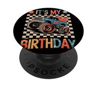 Monster Truck Blue Flames Checkered It's My Birthday PopSockets PopGrip Adesivo
