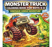 Monster Truck Coloring Book for Kids Ages 4-8: Big, Bold & Easy Coloring Pages with Trucks & Dinosaurs | Fun Jungle Scenes for Boys