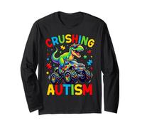 Monster Truck Dinosaur Crushing Autism Awareness Maglia a Manica