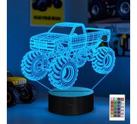 Monster Truck Luci notturne per bambini, YuanDian Lampada 3D per auto, 16 LED che cambiano colore con telecomando e timer Idee per la decorazione della camera da letto Compleanno Natale