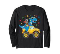 Monster Truck Raccoon Riding Dino Back to School Funny ABC Maglia a Manica