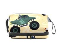 Monster Trucks - Borsa per cosmetici a doppio strato per donne e ragazze, borsa da viaggio per trucchi, pratica borsa organizer con scomparto per pennelli, Multi, 27x15x14 cm/10.6x5.9x5.5 in, Beauty