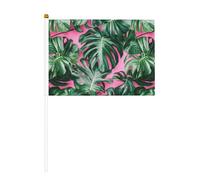 Monstera - Bandiere piccole da tenere in mano con foglie rosa, mini bandiere su bastone per feste, attività di squadra, parate, decorazione per le vacanze, confezione da 10