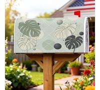 Monstera - Coperture magnetiche per cassette postali a forma di foglia, forme geometriche moderne e contemporanee cerchi, verde primavera, coperture per cassette delle lettere per esterni, per