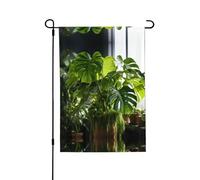 Monstera Deliciosa, bandiere da giardino con palma a banana, 28 x 40 cm, su entrambi i lati, bandiere da giardino per esterni, bandiere da giardino per vacanze
