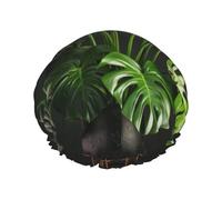 Monstera Deliciosa cuffia da doccia con stampa di palma banana, cuffia per capelli riutilizzabile con fodera e fascia elastica orlo elasticizzato