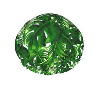 Monstera Deliciosa cuffia da doccia con stampa di palma banana, cuffia per capelli riutilizzabile con fodera e fascia elastica orlo elasticizzato