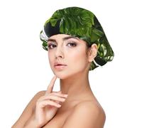 Monstera Deliciosa - Cuffia per la protezione dei capelli, con palmo a banana, per donne e uomini, in morbido raso, con fascia elastica, nero, taglia unica
