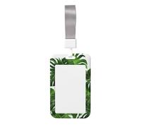 Monstera Deliciosa, porta badge con palma a banana, porta badge scorrevole, verticale, in plastica, per donne e uomini, con cordino, custodia per badge da lavoro per ufficio
