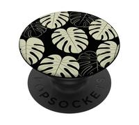 Monstera Foglia Modello Pianta Tropicale Nera Botanica PopSockets PopGrip Adesivo