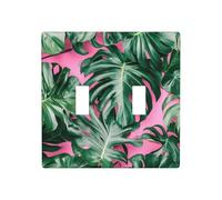 Monstera - Placca di copertura per luce da parete, motivo foglie su rosa, dimensioni standard - 11,4 x 11,4 cm