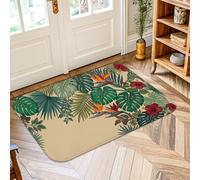 Monstera - Tappeto con ibisco tropicale botanico e uccellino del paradiso, verde estivo, antiscivolo, per interni, non perde pelo, per bagno, lavanderia, cucina, ingresso, 5 x 70 cm