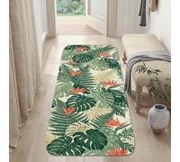 Monstera - Tappeto runner tropicale con felce botanica e uccello del paradiso estivo in spugna a pelo basso per interni e casa, non perde pelo, per cucina, ingresso, comodino, lavanderia, decorazione