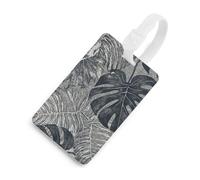 Monstera - Targhette per bagagli con motivo foglie, porta carte di credito per valigie, con scudo per la privacy, borsa da viaggio, targhetta identificativa, per uomini e donne, zaino, stile bianco