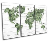 Monstera World Map Atlas Maps Flags TREBLE TELA parete arte foto stampa