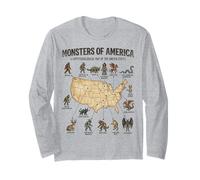 Monsters of America Mappa Cryptid Stati Uniti Folklore Maglia a Manica