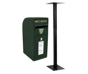 MonsterShop - Cassetta Postale per le Lettere in Stile Britannico Inglese in Ghisa da Esterno Buca per Lettere Standard - con Piedistallo - Verde