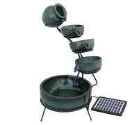 MonsterShop - Fontana Solare a Cascata da Giardino con Batteria di Supporto da 6 Ore Fontanella con Pannello Solare e Picchetto Fontanella a Vasi Fontana con Ciotole - Verde