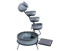 MonsterShop - Fontana Solare a Cascata da Giardino con Batteria di Supporto da 6 Ore Fontanella con Pannello Solare e Picchetto Fontanella a Vasi Fontana con Ciotole - Grigio