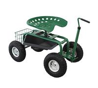Monstershop - Sgabello Girevole Regolabile da Giardinaggio in Acciaio con Ruote e Cestello per Strumenti e Attrezzi