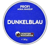 Monsters'n'Masquerade Trucco professionale Aqua blu scuro, 30 g, trucco per viso e corpo a base d'acqua, guerriero, strega, jinn, trucco teatrale, colore del viso, carnevale, Halloween