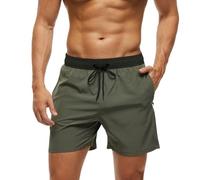 Monstoyo Costume Uomo Mare Asciugatura Rapida Costumi da Bagno Uomo Pantaloncini Mare con Tasche Zip Boxer Spiaggia Piscina Surf Fodera in Rete e Coulisse Regolabile L Splicing Verde